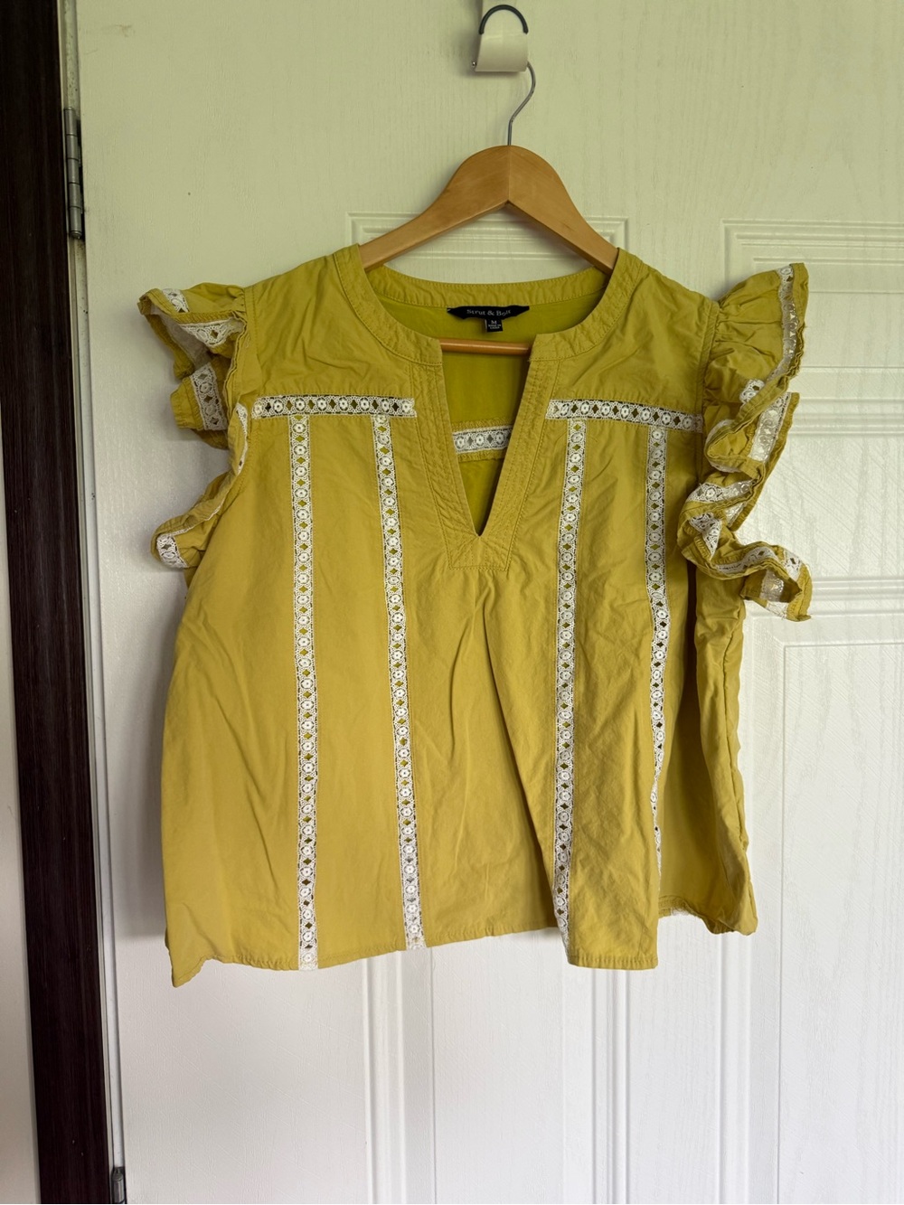 2 for $30 sale: Strut & Bolt chartreuse yellow lace trim and ruffled cap sleeves